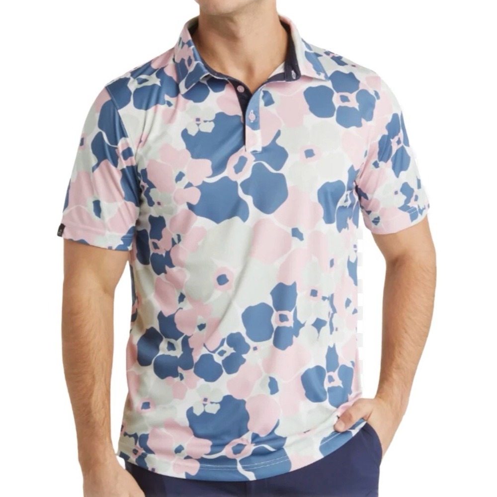 Swannies Ace Men's Polo Golf Shirt Mens Medium M‎ Pink Blue Abstract Floral